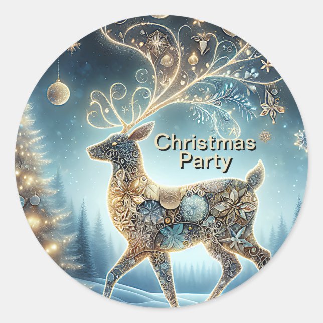 Golden Reindeer Christmas Ornaments Blue Sky Classic Round Sticker (Front)