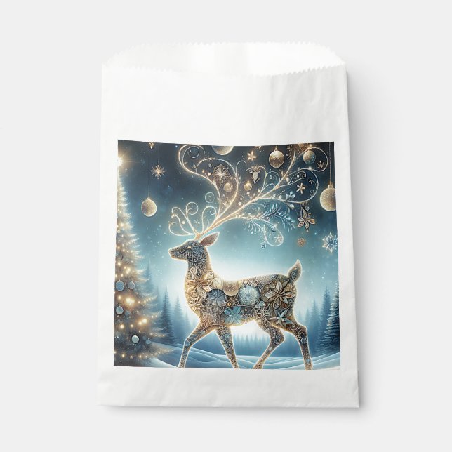 Golden Reindeer Christmas Ornaments Blue Sky Favor Bag (Front)
