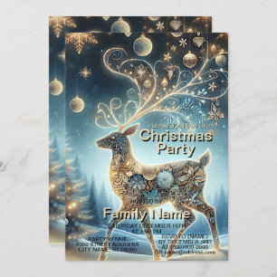 Golden Reindeer Christmas Ornaments Blue Sky Invitation
