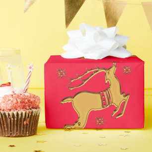 Golden Reindeer Christmas Wrapping Paper