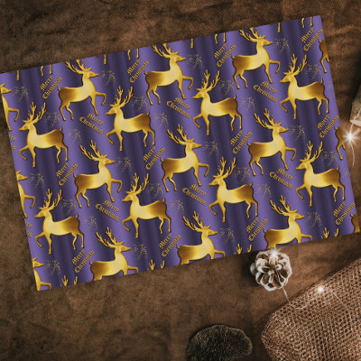 Golden Reindeer, Gold Merry Christmas Purple