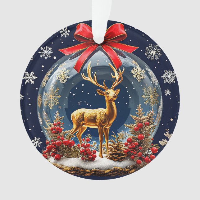 Golden Reindeer Inside Christmas Ornament Globe (Front)