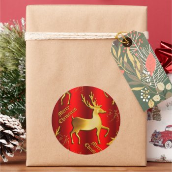 Golden Reindeer on Red Christmas