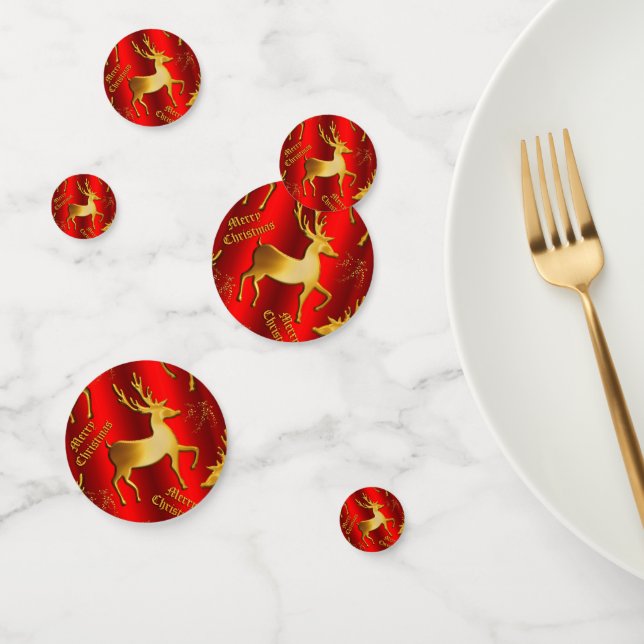 Golden Reindeer on Red Christmas Confetti (Group)