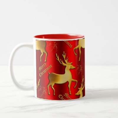 Golden Reindeer on Red Christmas