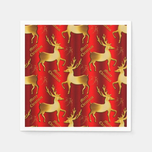 Golden Reindeer on Red Merry Christmas