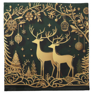 Golden Reindeer & Ornaments Cloth Napkin