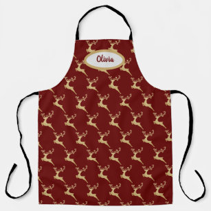 Golden Reindeer Pattern Personalized Apron