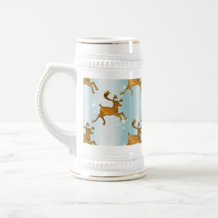 Golden Reindeer Running Across Ice Christmas Beer Stein