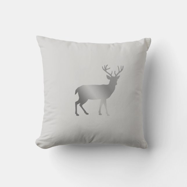 Golden reindeer silhouette on silver gray throw pillow (Front)