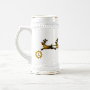 Golden Reindeer Sleigh Festive Christmas Ceramic Beer Stein