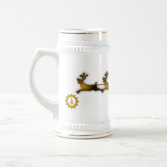 Golden Reindeer Sleigh Festive Christmas Ceramic  Beer Stein (Left)