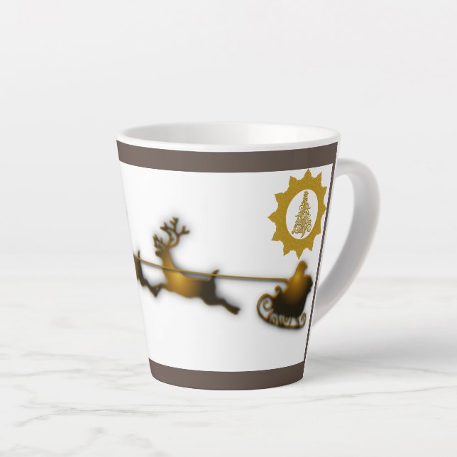 Golden Reindeer Sleigh Festive Christmas Holiday Latte Mug (Right Angle)