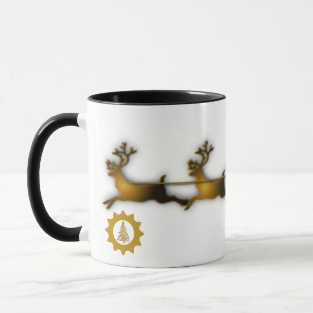 Golden Reindeer Sleigh Ride Christmas Holiday .. Mug (Left)