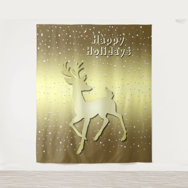 Golden Reindeer Snowy Holiday Backdrop (Front)