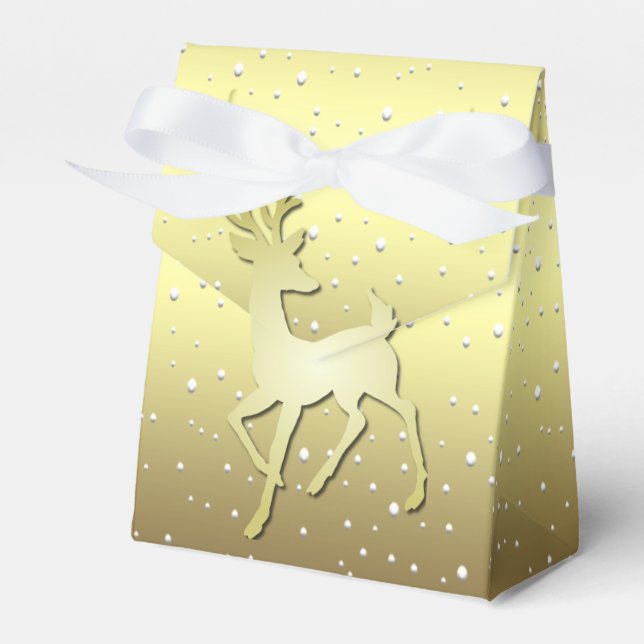 Golden Reindeer Snowy Holiday Favor Box (Front Side)
