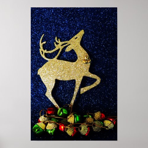 Golden Reindeer with Jingle Bells Poster
