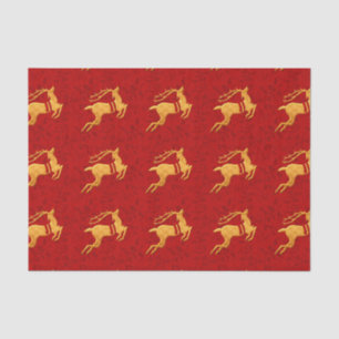 Golden Reindeer Wrapped in Red Damask Tissue Paper