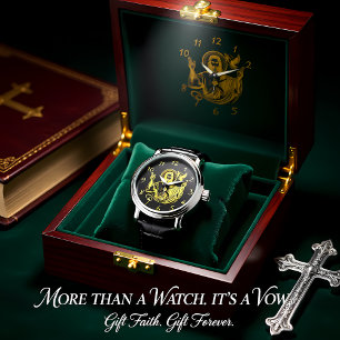 Golden Representation of Jesus With a Dove Watch