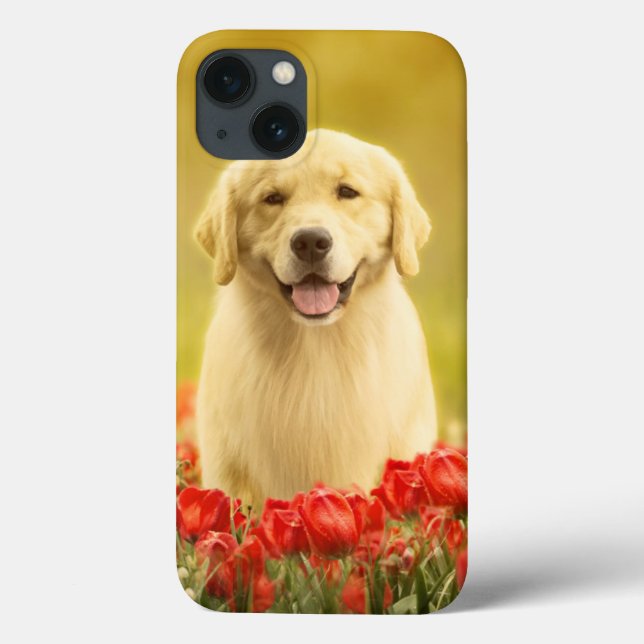 Golden Retirever in Red Flowers Case-Mate iPhone Case (Back)