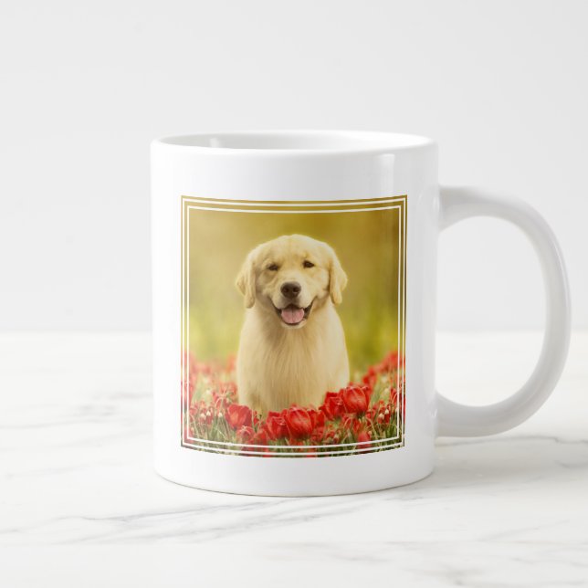 Golden Retirever in Red Flowers Giant Coffee Mug (Right)