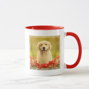 Golden Retirever in Red Flowers Mug