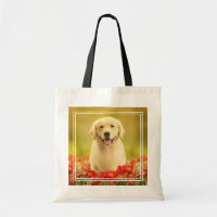 Golden Retirever in Red Flowers