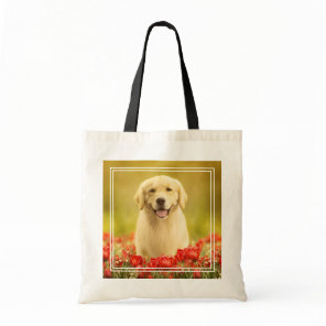 Golden Retirever in Red Flowers Tote Bag
