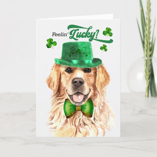 Golden Retreiver Dog Lucky St Patricks Day Holiday Card