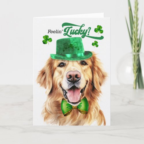 Golden Retreiver Dog Lucky St Patricks Day Holiday Card