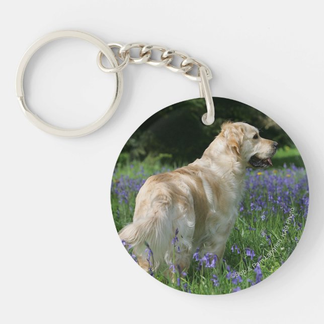 Golden Retreiver in Flowers Keychain (Front)
