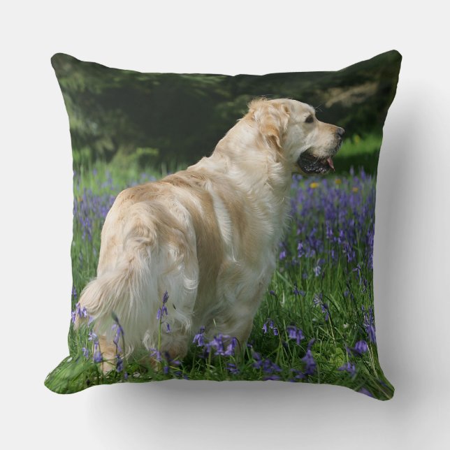 Golden Retreiver in Flowers Throw Pillow (Front)