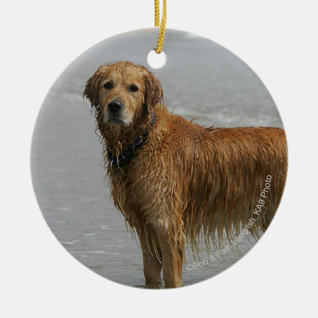 Golden Retreiver in the Sea Ceramic Ornament (Front)