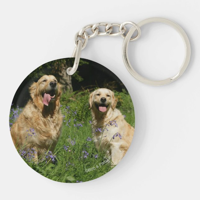 Golden Retreivers in Grass Keychain (Back)
