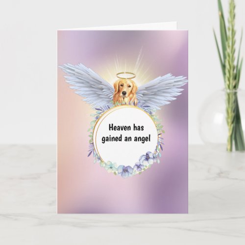 Golden Retrieve angel flower wreath dusky pink sky Card