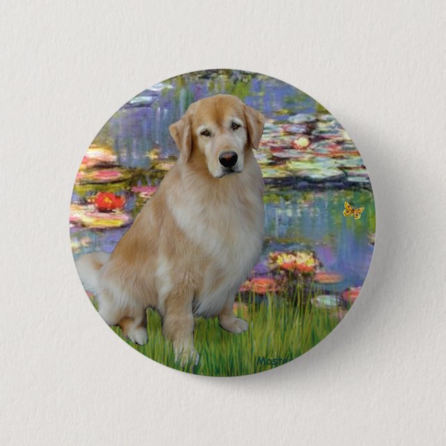 Golden Retriever #10 - Lilies #2 Button (Front)