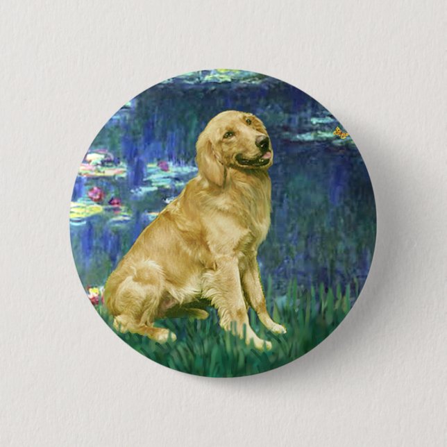 Golden Retriever 1 - Lilies 5 Pinback Button (Front)
