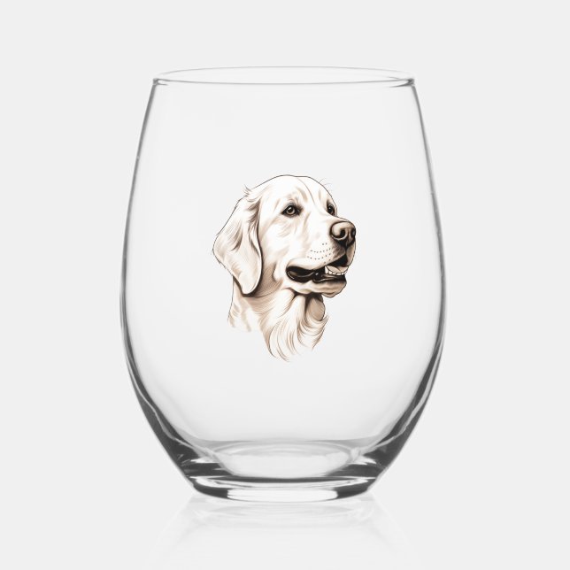 Golden Retriever  2 Stemless Wine Glass (Front)