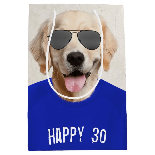 Golden Retriever 30th Birthday Medium Gift Bag (Front)