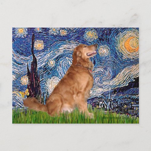 Golden Retriever 3 _ Starry Night Postcard