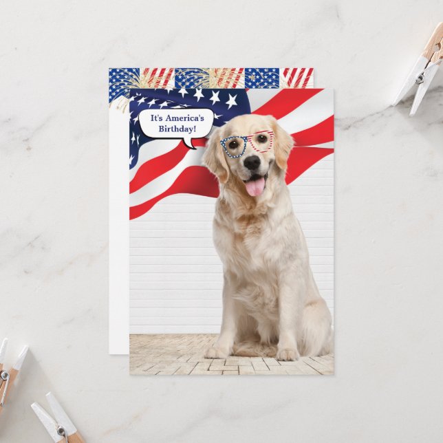 Golden Retriever 4th of July Invitation (Front/Back In Situ)