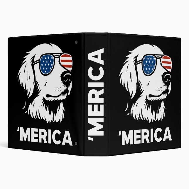 Golden Retriever 4th Of July Merica 3 Ring Binder (Background)