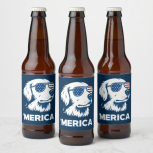 Golden Retriever 4th Of July Merica Beer Bottle Label