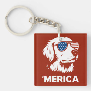 Golden Retriever 4th Of July Merica Keychain