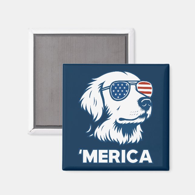 Golden Retriever 4th Of July Merica Magnet (Front/Back)