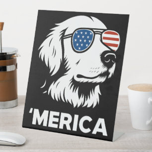 Golden Retriever 4th Of July Merica Pedestal Sign