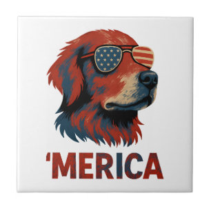Golden Retriever 4th Of July Merica T-Shirt Ceramic Tile