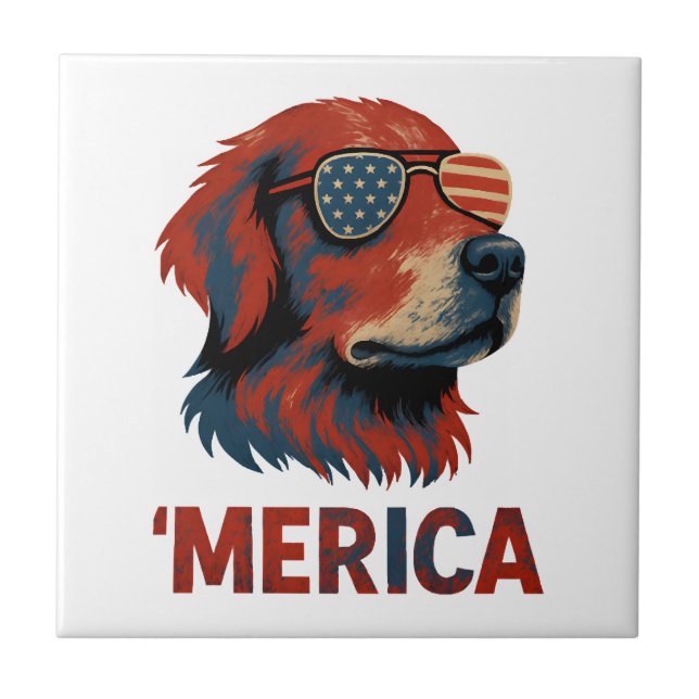 Golden Retriever 4th Of July Merica T-Shirt Ceramic Tile (Front)