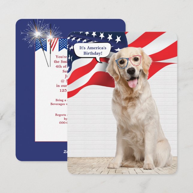 Golden Retriever 4th of July Party Holiday Card (Front/Back)