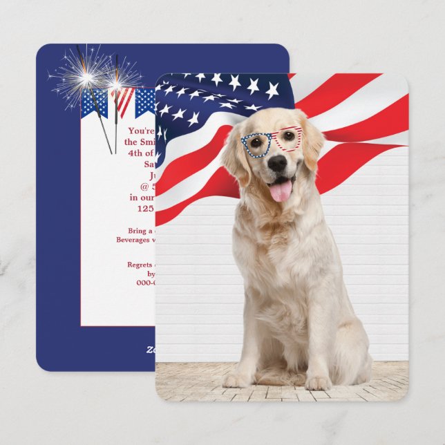 Golden Retriever 4th of July Party Holiday Card (Front/Back)